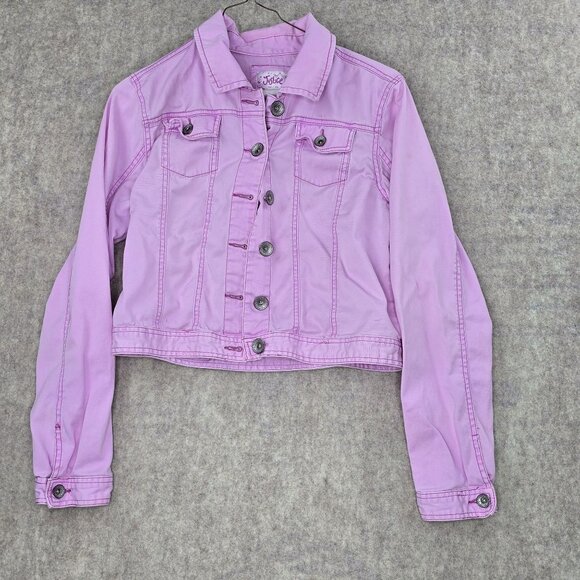 Justice Girls Pink Cropped Denim Jacket Size 16 Cotton/Spandex - Picture 1 of 7
